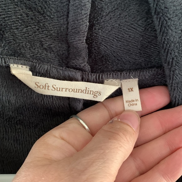 Soft Surroundings charcoal grey open front jacket with blanket stitching - Picture 6 of 10